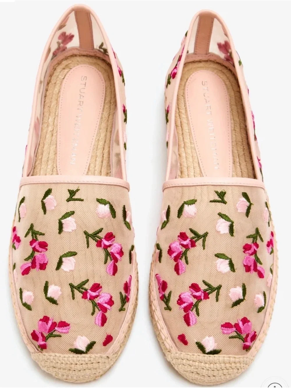 Stuart Weitzman Pink Floral Embroidered Espadrilles